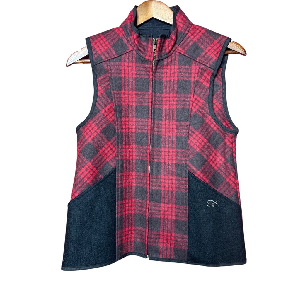 Stormy Kromer Plaid Vest Women Small Red Black Wool Blend Full Zip USA Outdoorsy